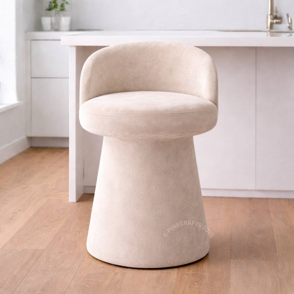 Luxury Sculpted Velvet Bar Chair | Legs-Free Pedestal Design | Premium Upholstered Bar Stool for Home & Café - BAR CHAIR - CRUZ INTERNATIONAL - Furniture Store